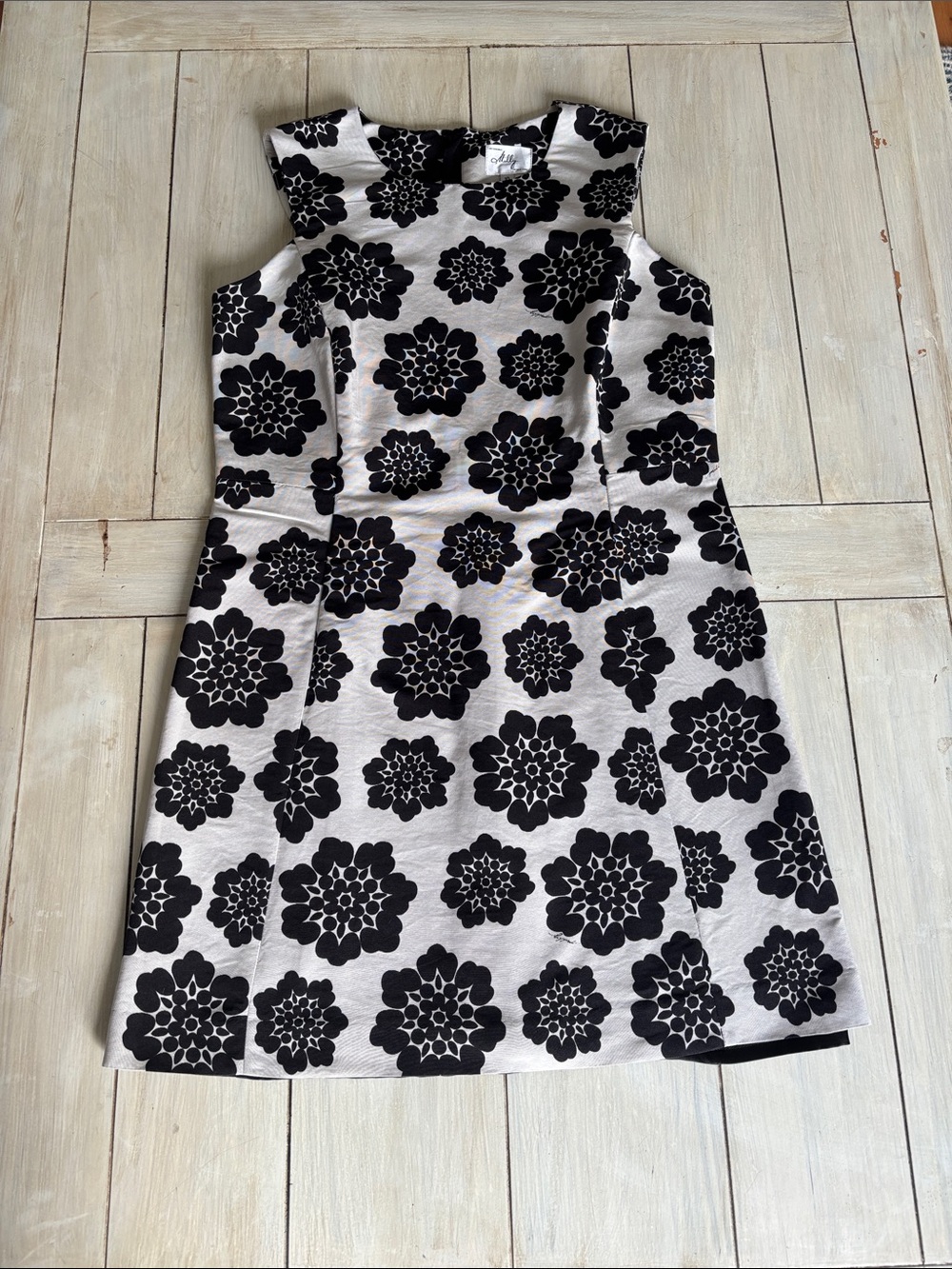 Milly of New York Cotton Silk Black White Flower Print Dress Size 10